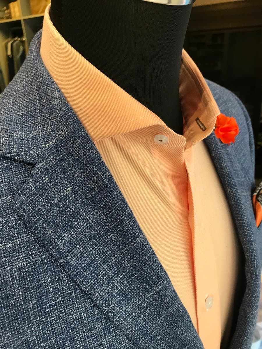 Full canvas custom suit showing expert construction and drape by Bespoke By CB in Miami