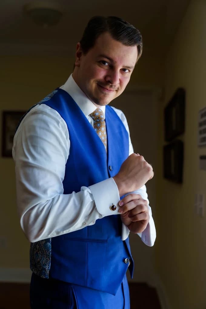 Custom three-piece suit with vest tailored by Bespoke By CB for Miami weddings, galas, and formal events