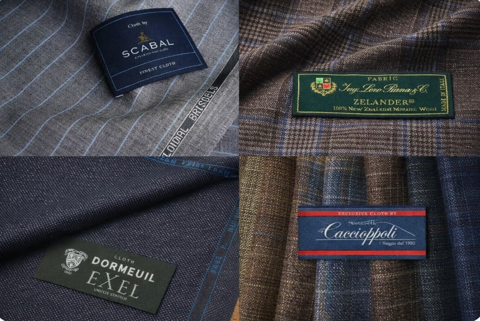 Close-up of premium Italian suit fabric with fine weave pattern at Bespoke By CB Miami