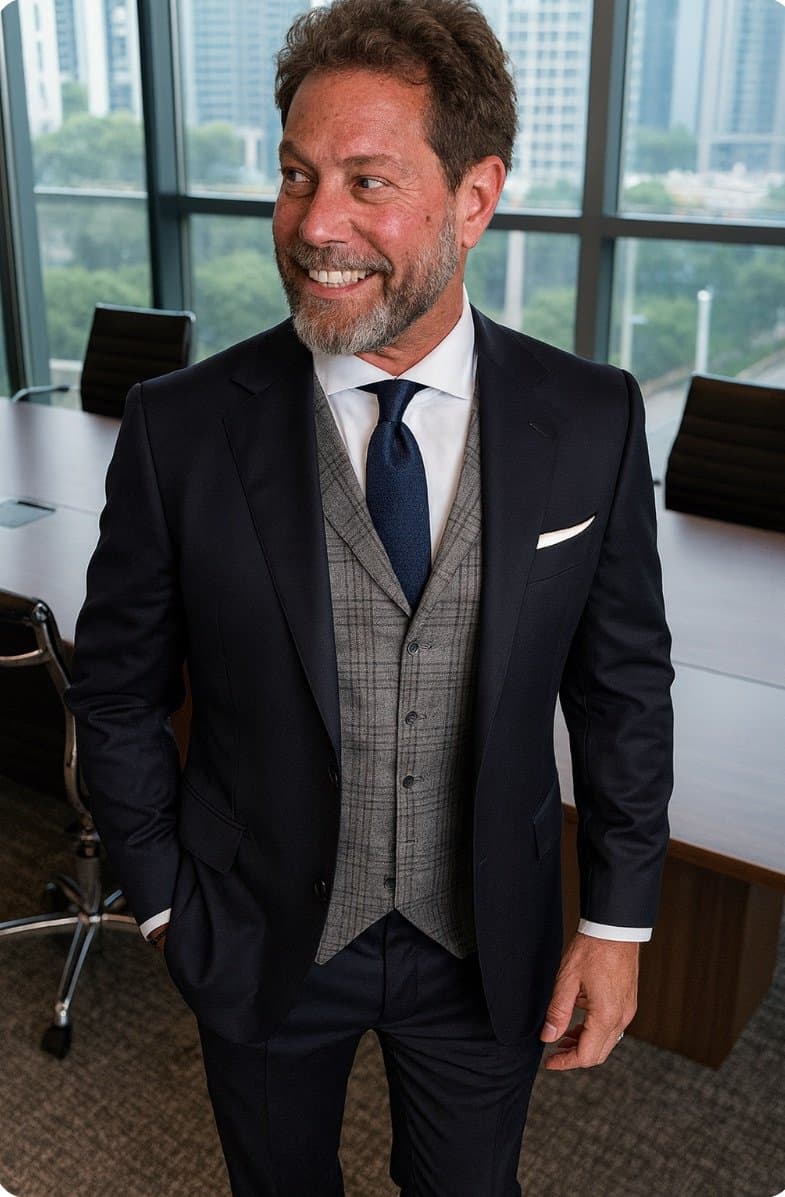 Professional wearing a custom suit from Bespoke By CB Coral Gables