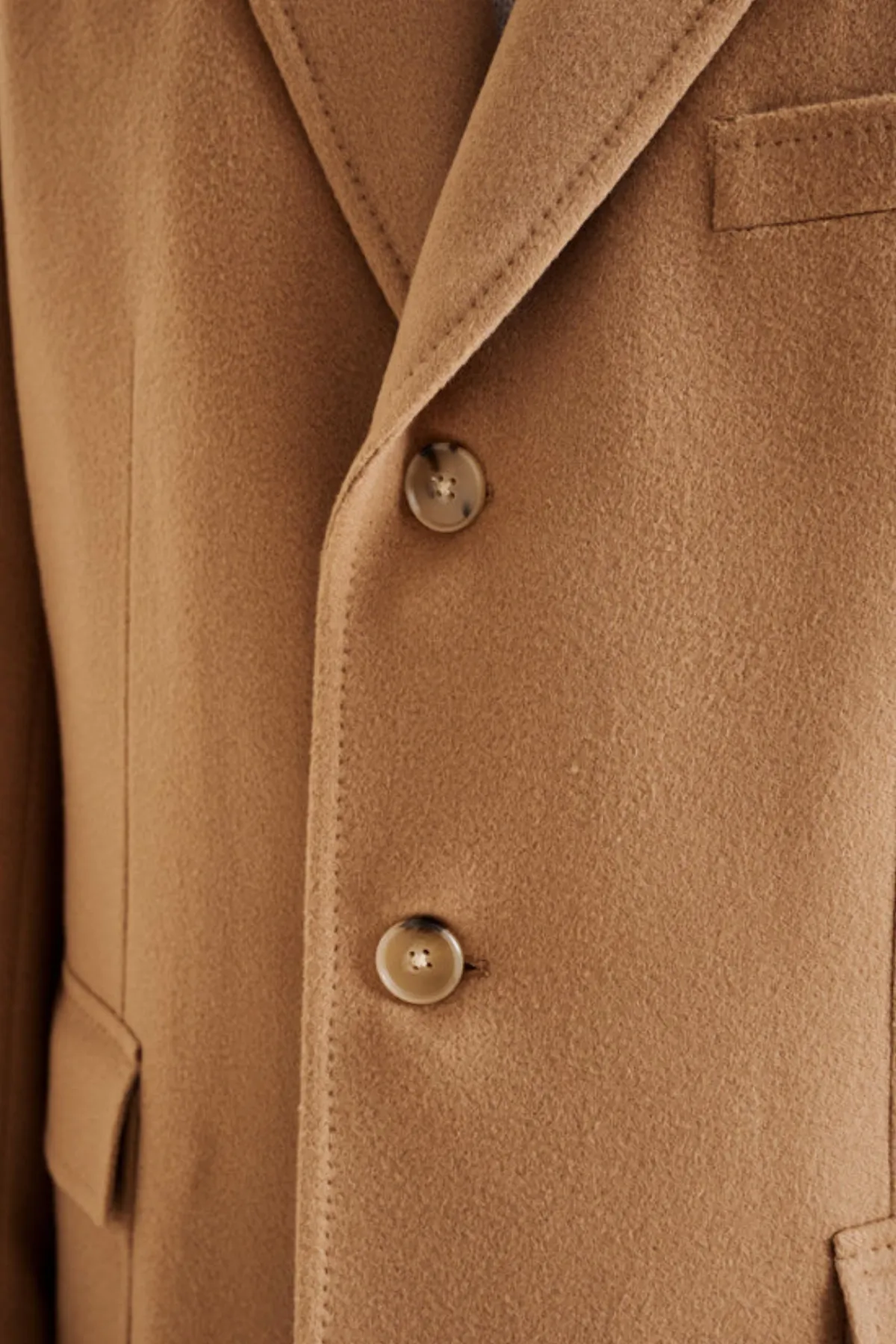 Custom camel overcoat by Bespoke By CB Miami & Fort Lauderdale — tailored wool topcoat with notched lapels