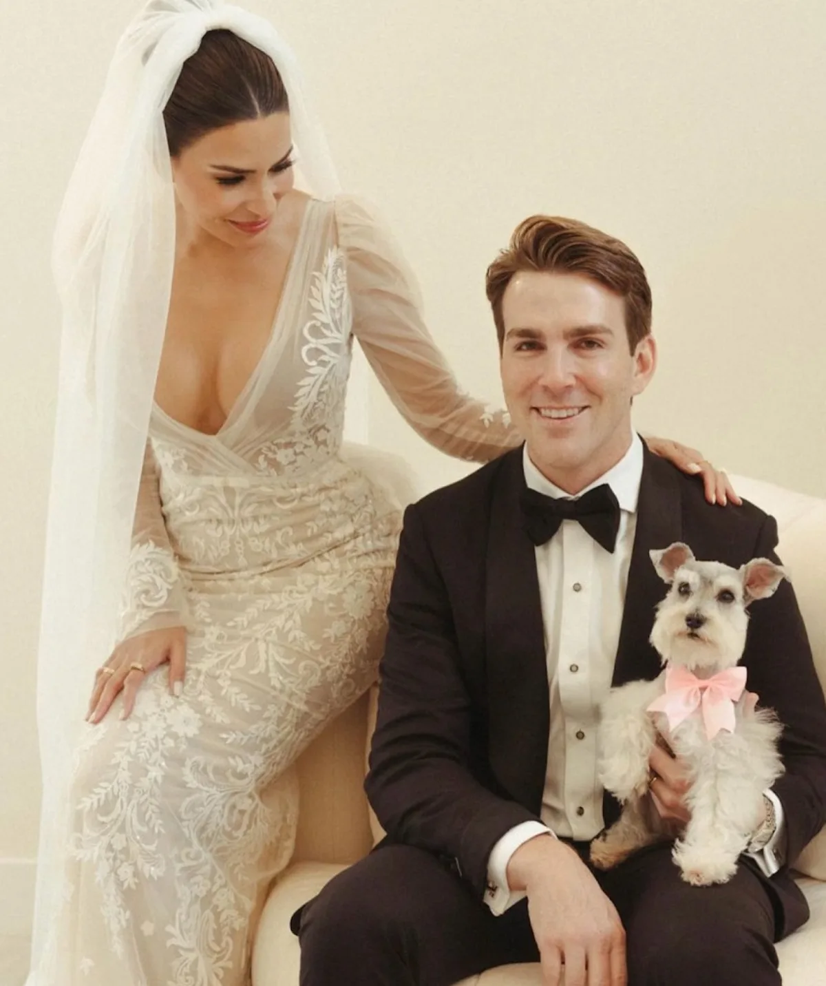 Custom tuxedo couple portrait by Bespoke By CB Miami & Fort Lauderdale — groom in black tuxedo with bride