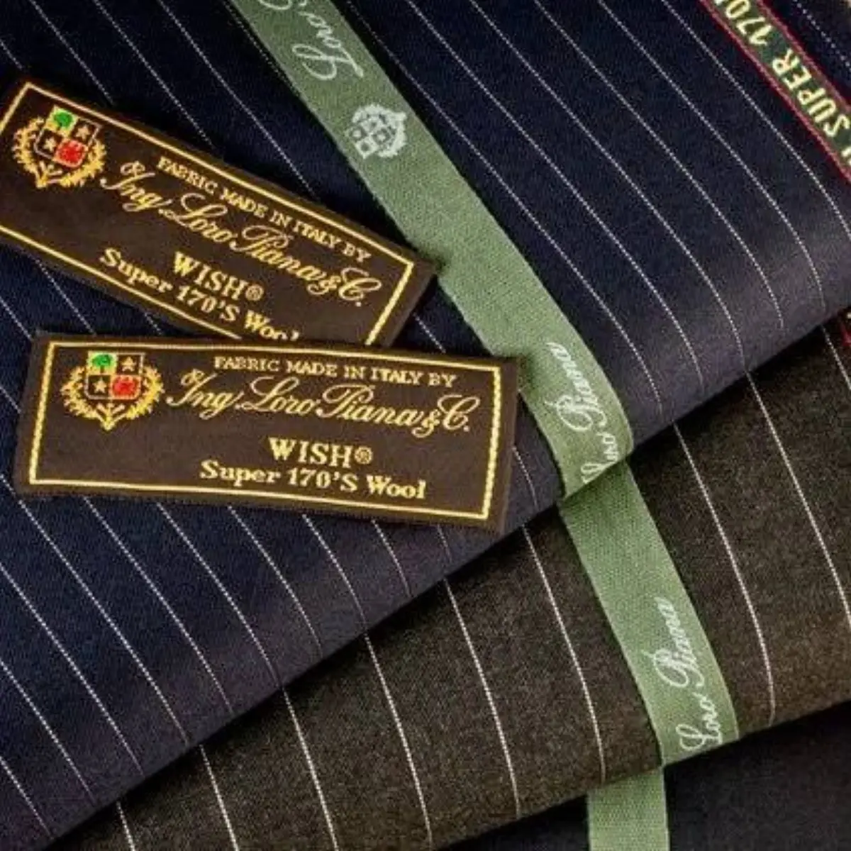 Loro Piana Wish Super 170's pinstripe wool bolts with woven selvedge detail