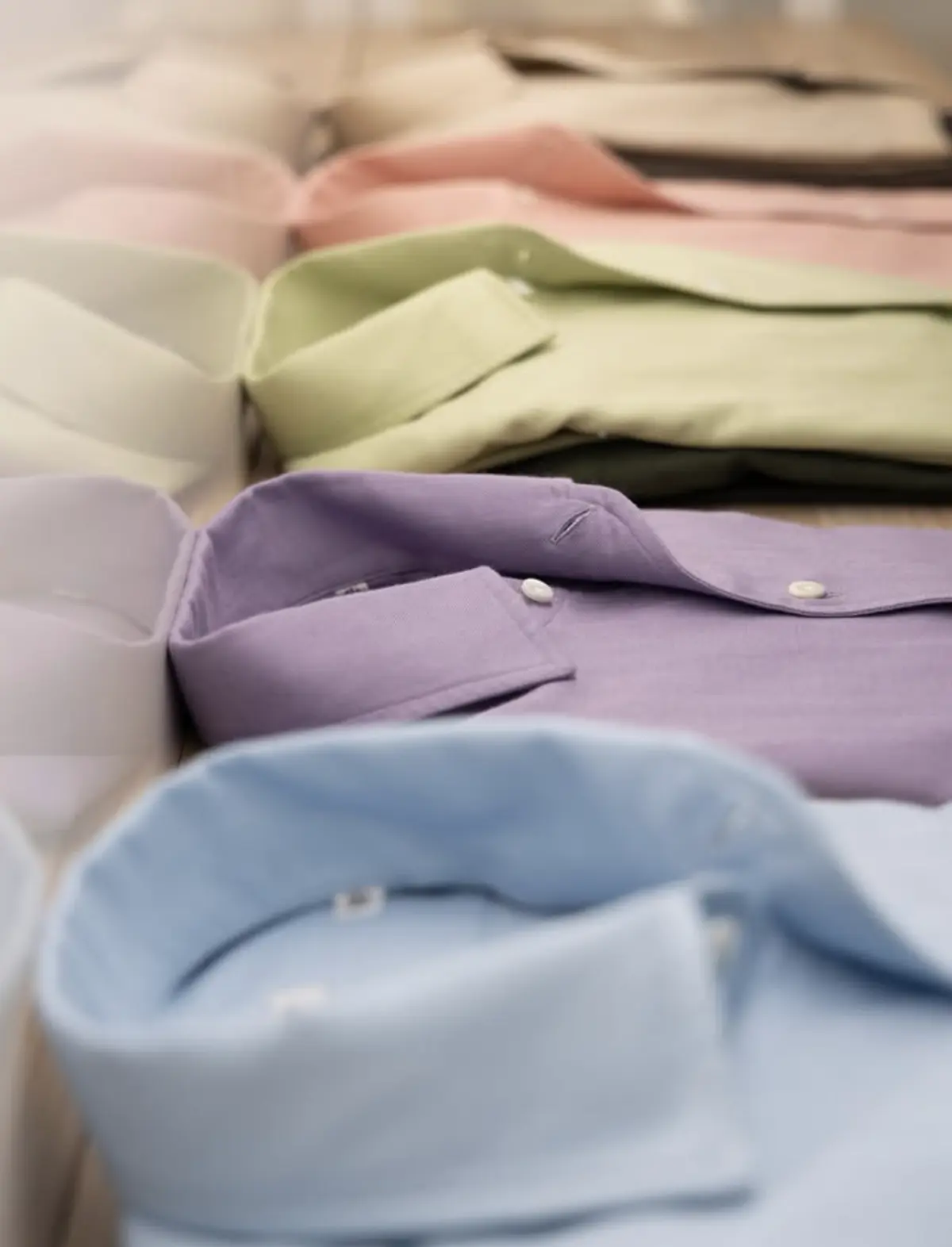 Bespoke dress shirts in pastel blues, lavender, pink, and white — Thomas Mason cotton shirting