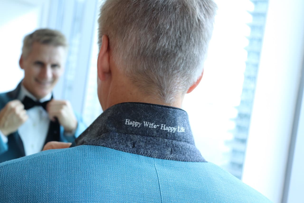 Blue wedding tuxedo by Bespoke CB