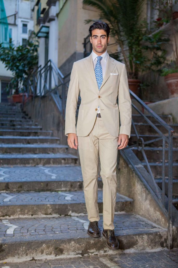 man wearing tan suit Christian Boehm suit color guide